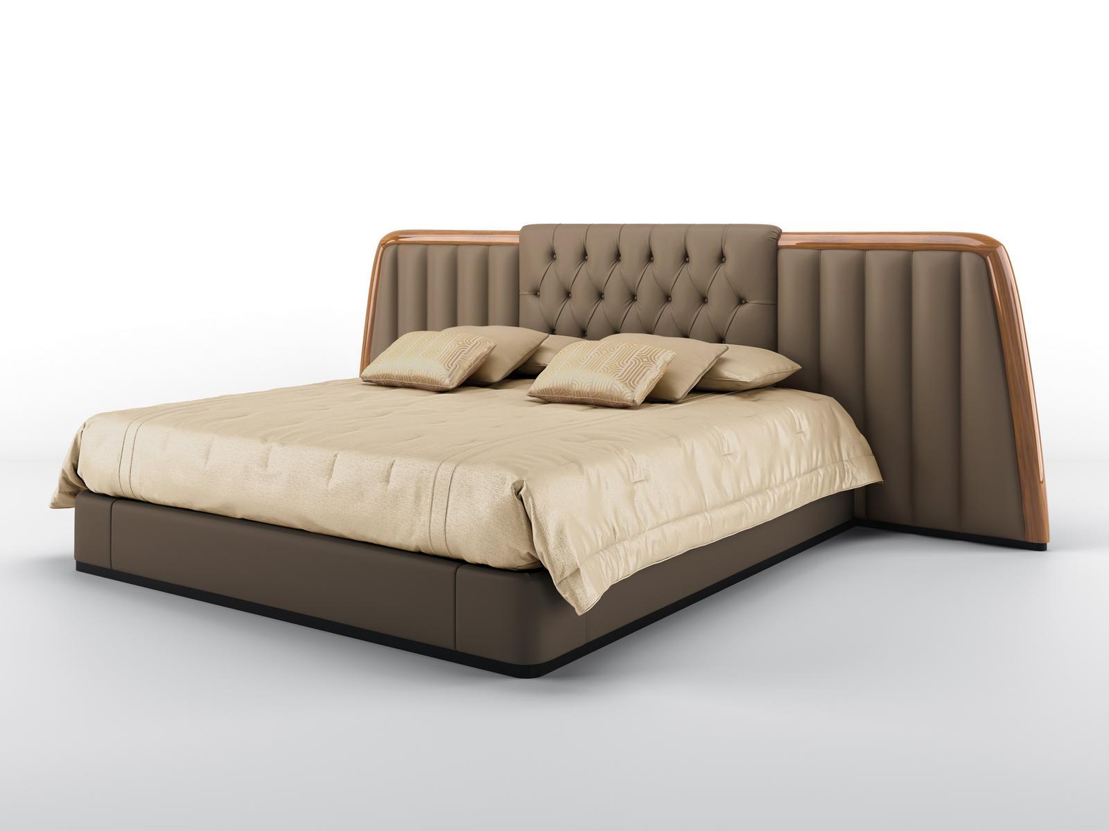 Upholstered leather king size bed | Bernini Xylo Wide by Bruno Zampa