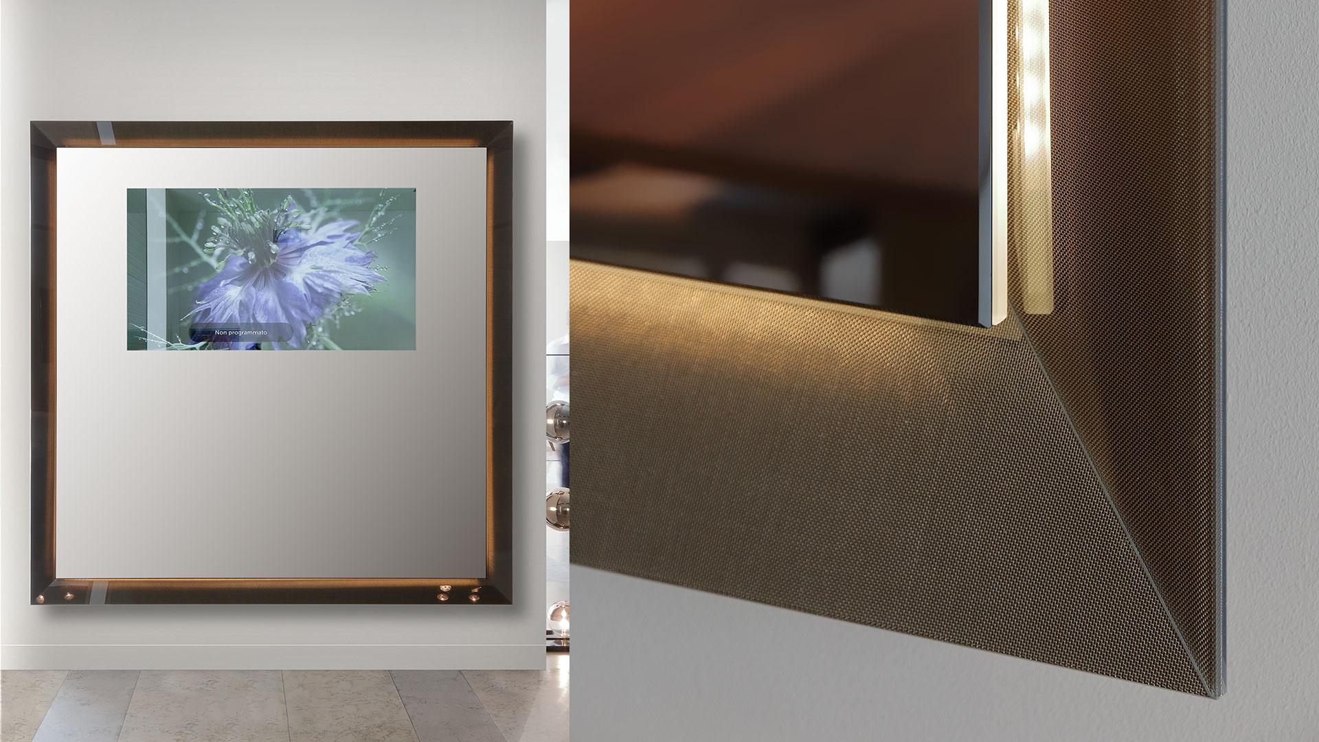 Wall-mounted retractable mirrored glass TV cabinet | Prisma by Reflex