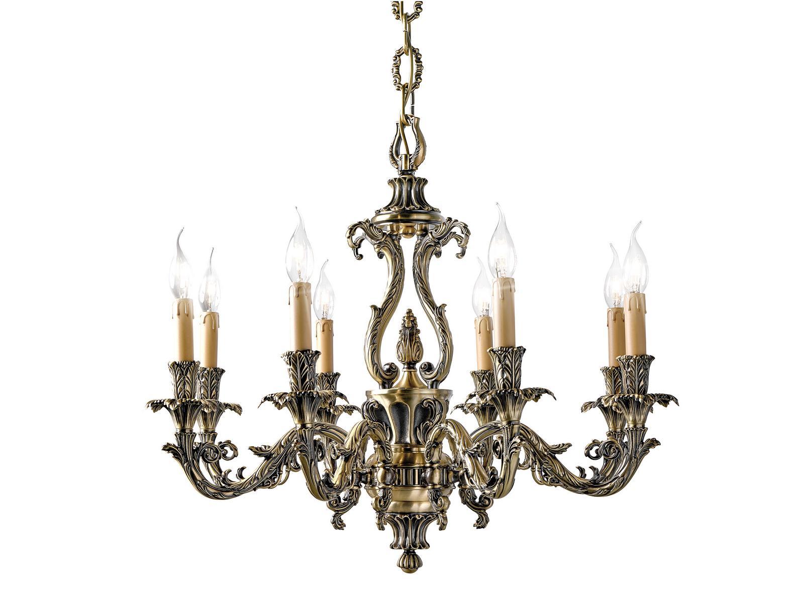 Antique Brass chandelier | Caesar 798/8 by Possoni Illuminazione
