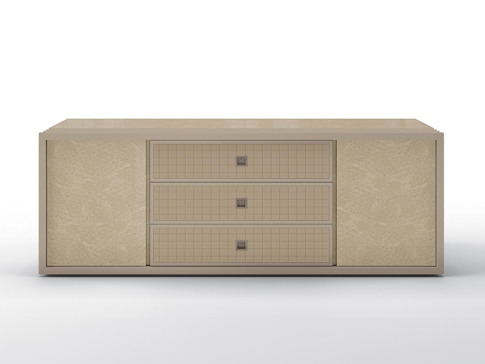 Solid wood sideboard and drawers covered in leather | Glenn by Bruno Zampa