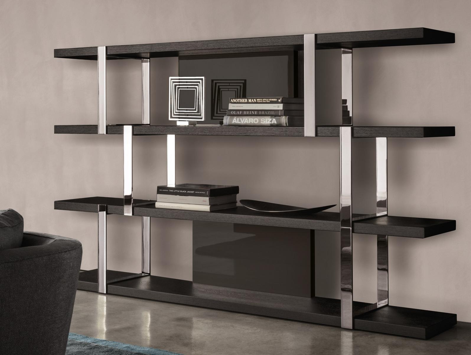 Open wooden bookcase | Dalton Chrome by Minotti