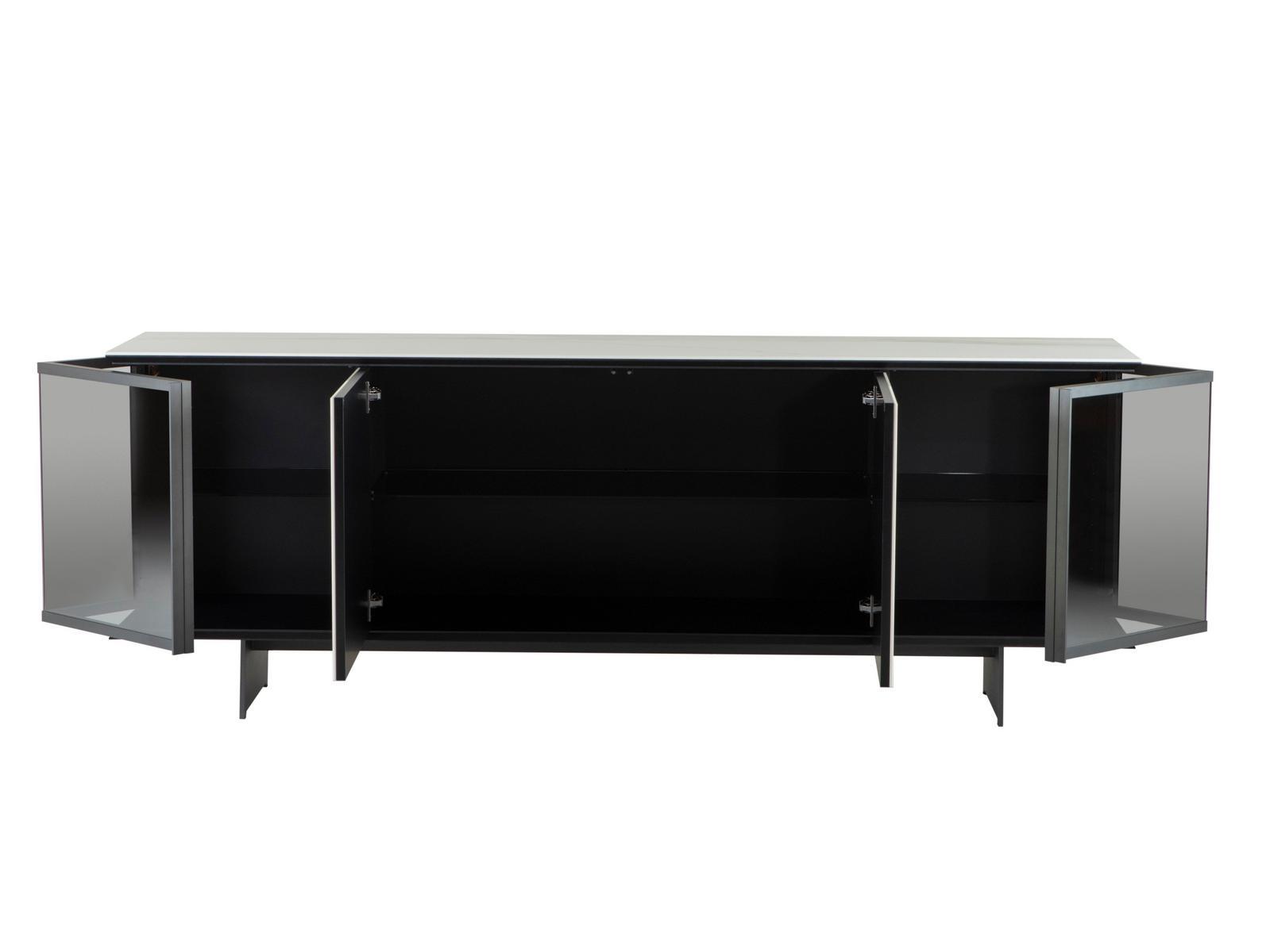 Sideboard in glass and porcelain stoneware with hinged doors | Aira by Tonin Casa