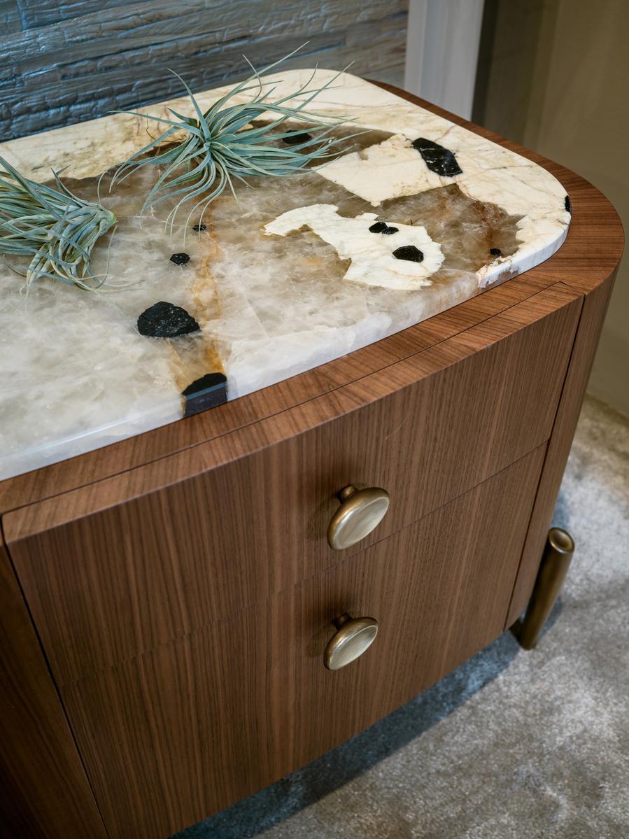 LAPETO Rounded wooden bedside table with drawers