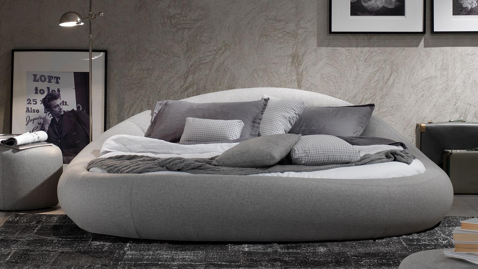 Round fabric bed with upholstered headboard | Pebble by Dorelan