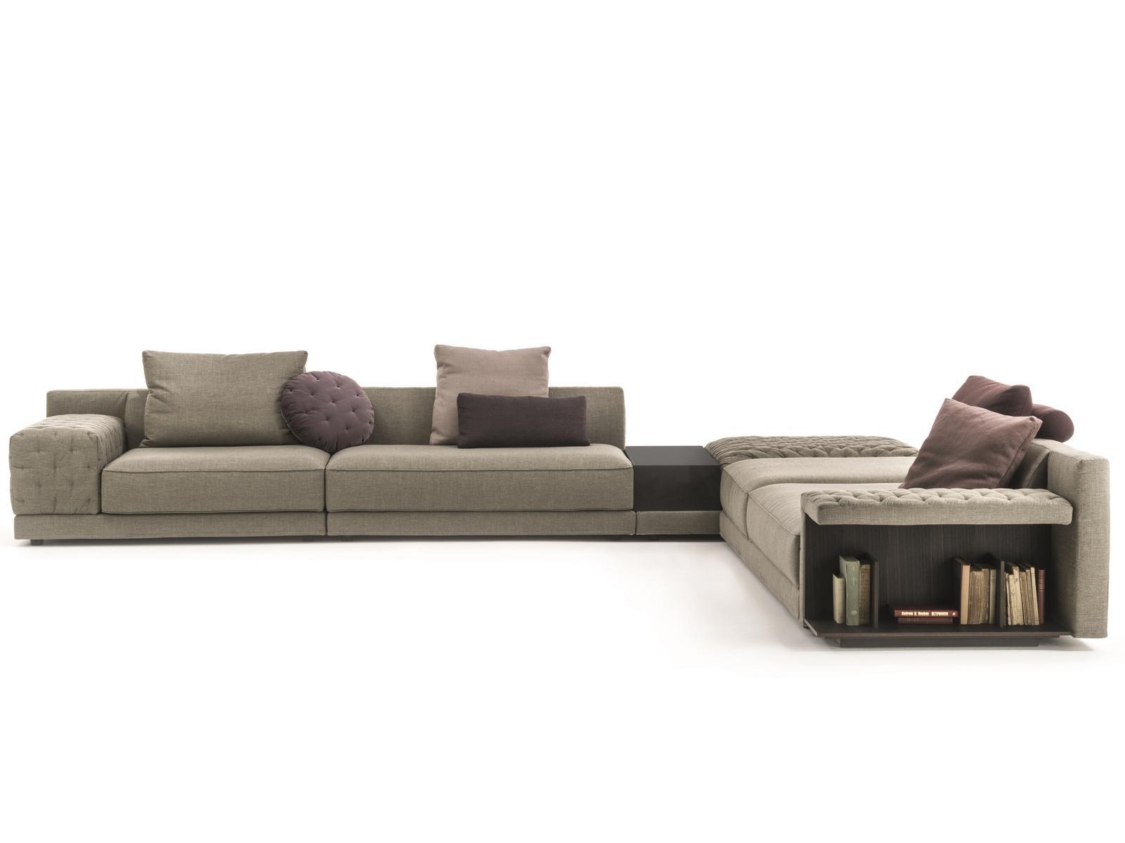 Sectional fabric sofa with integrated magazine rack | Miller by Frigerio