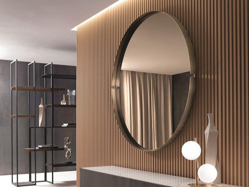 Round framed wall-mounted metal mirror | Omega by Riflessi