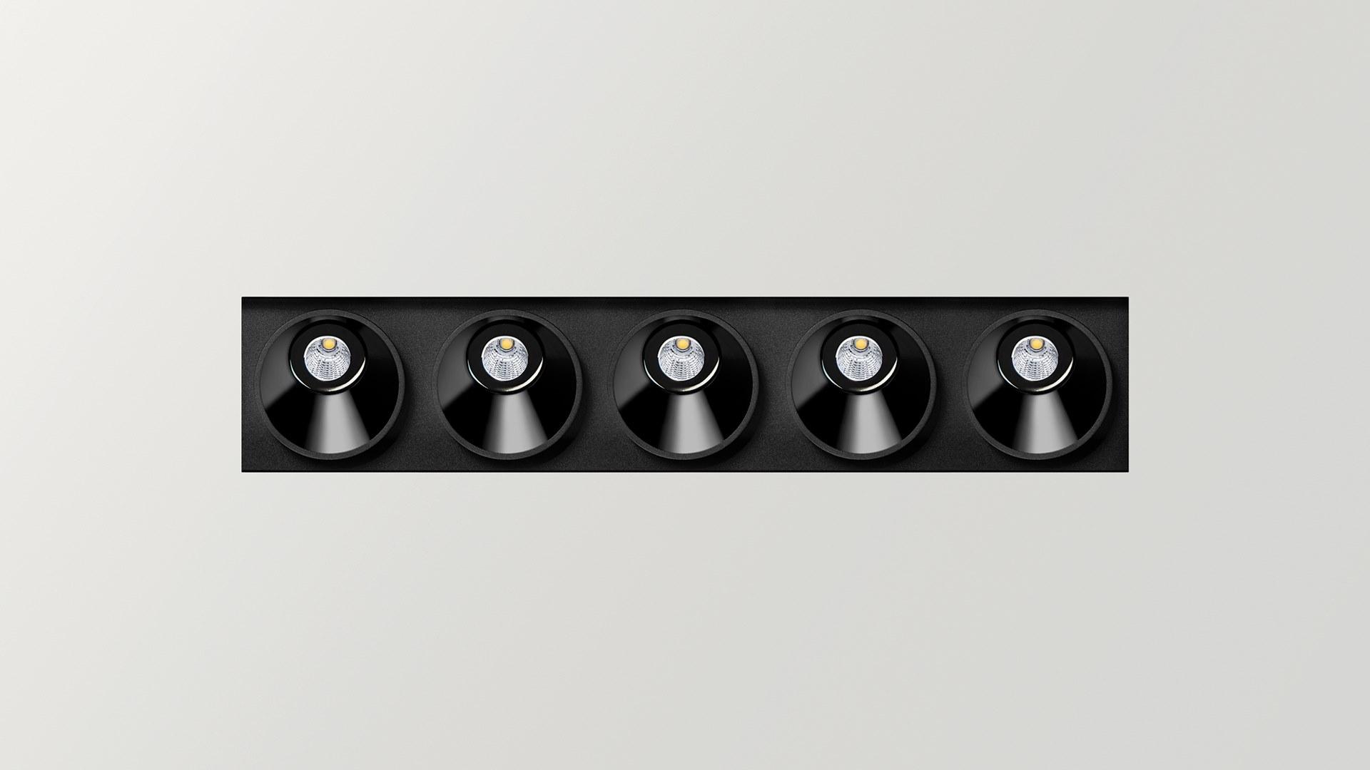 Ceiling mounted aluminium linear lighting profile for downlights | Black Foster Asymmetric Custom by Arkoslight