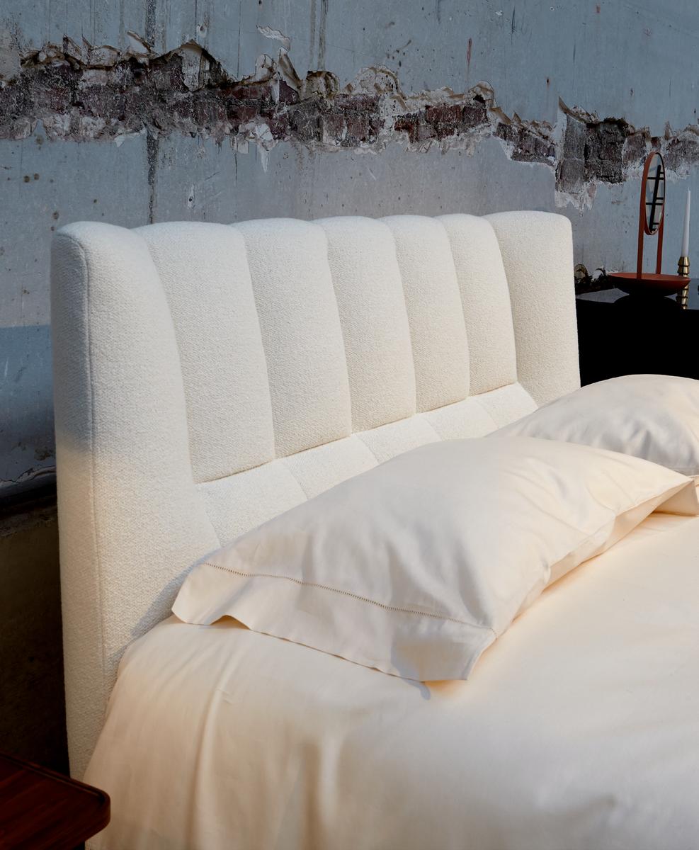 Fabric double bed with upholstered headboard | Evisa by Ligne Roset