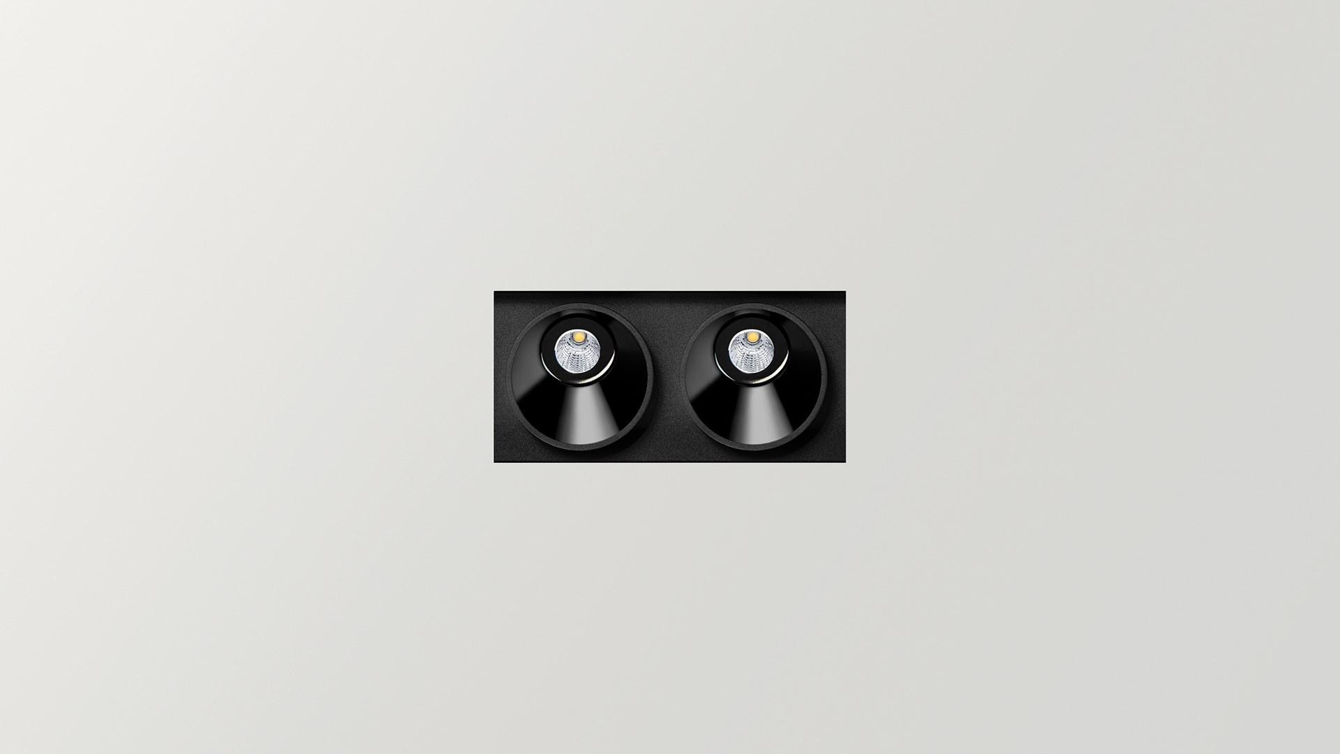 Ceiling mounted aluminium linear lighting profile for downlights | Black Foster Asymmetric Custom by Arkoslight