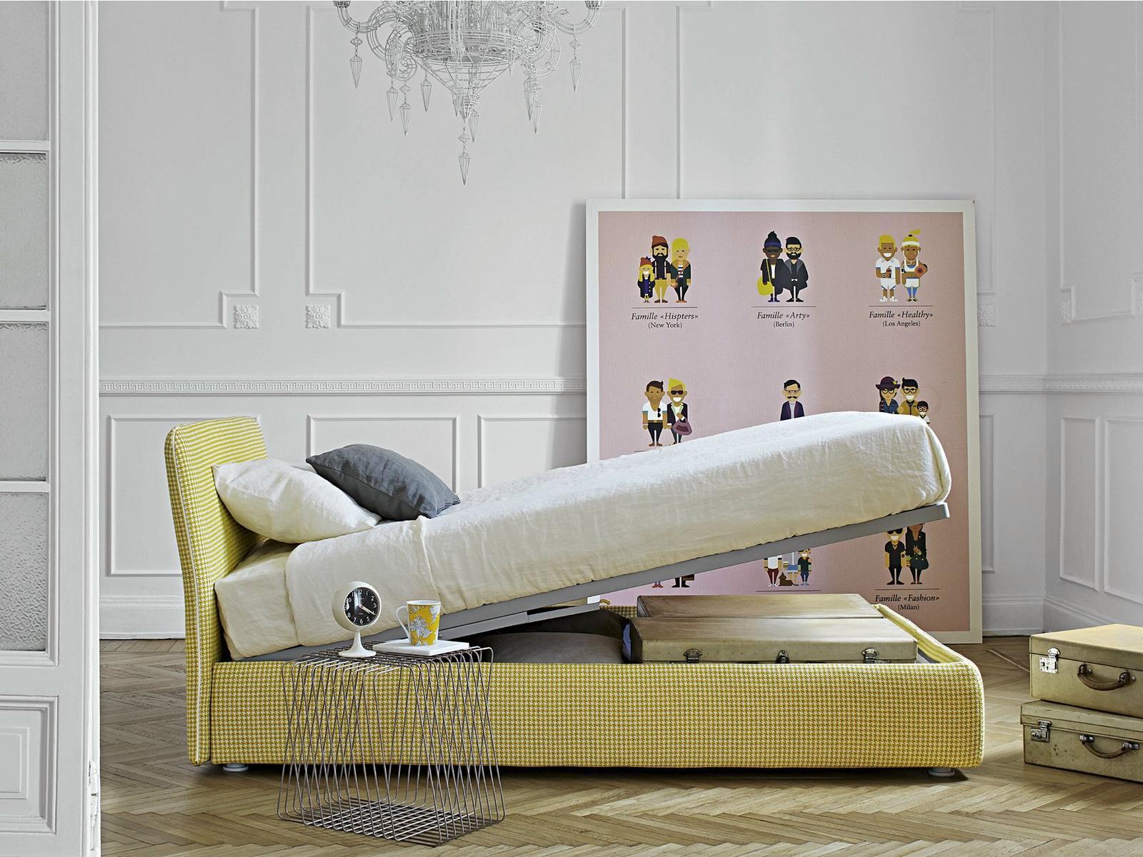 Storage bed with upholstered headboard | Tonight by Bonaldo