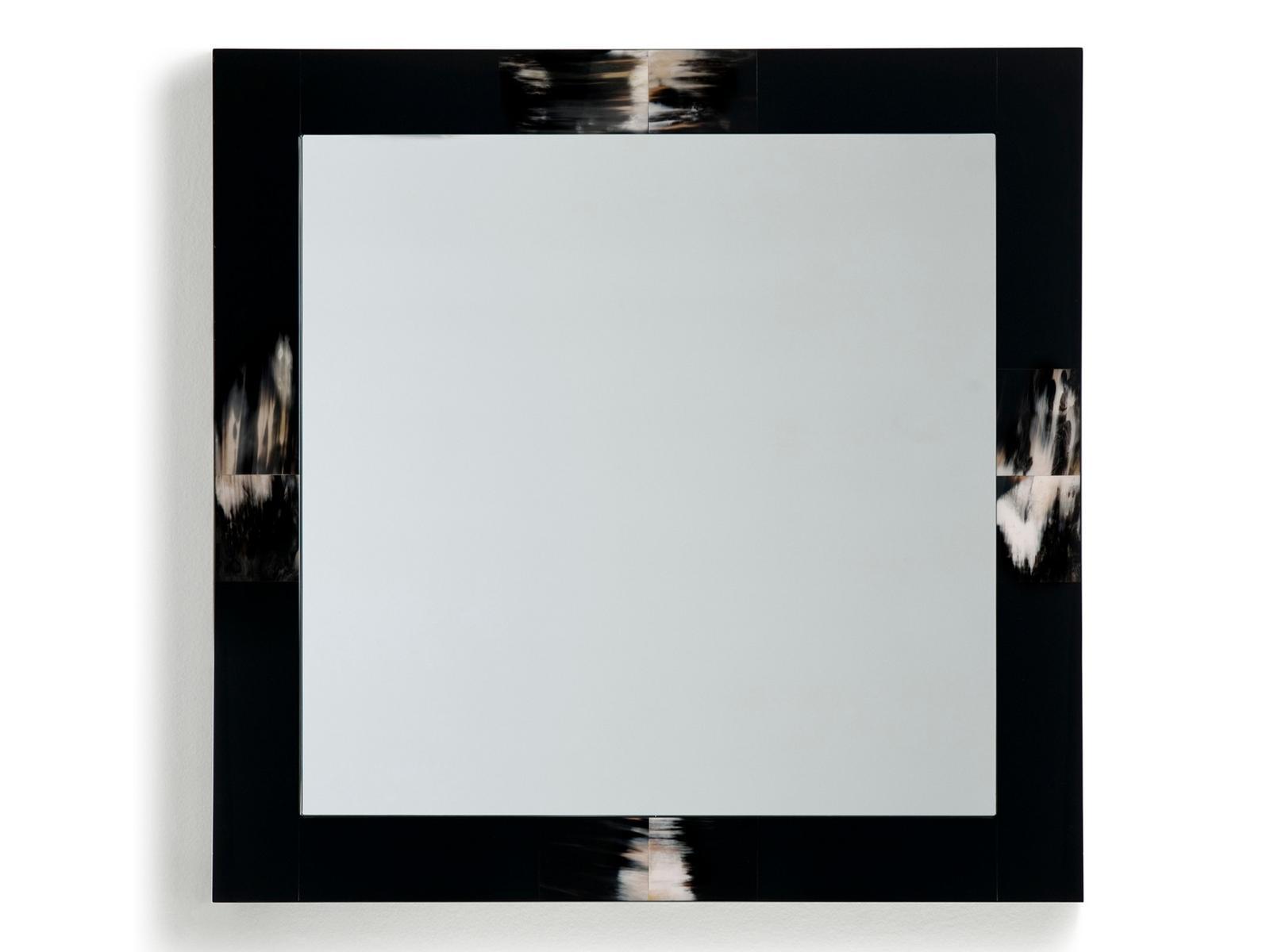 Square framed wall-mounted wooden mirror and horn inserts | Erasmo 1420 by Arcahorn
