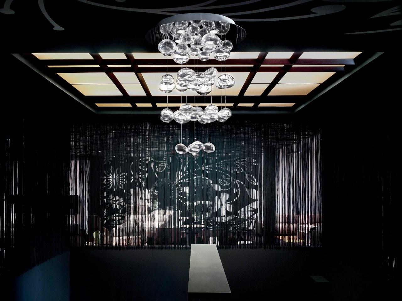 LED glass and steel ceiling lamp | Ether S by Leucos