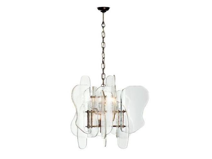 Vintage brass finish chandelier with glasses | Iceberg 1070/6 by Possoni Illuminazione