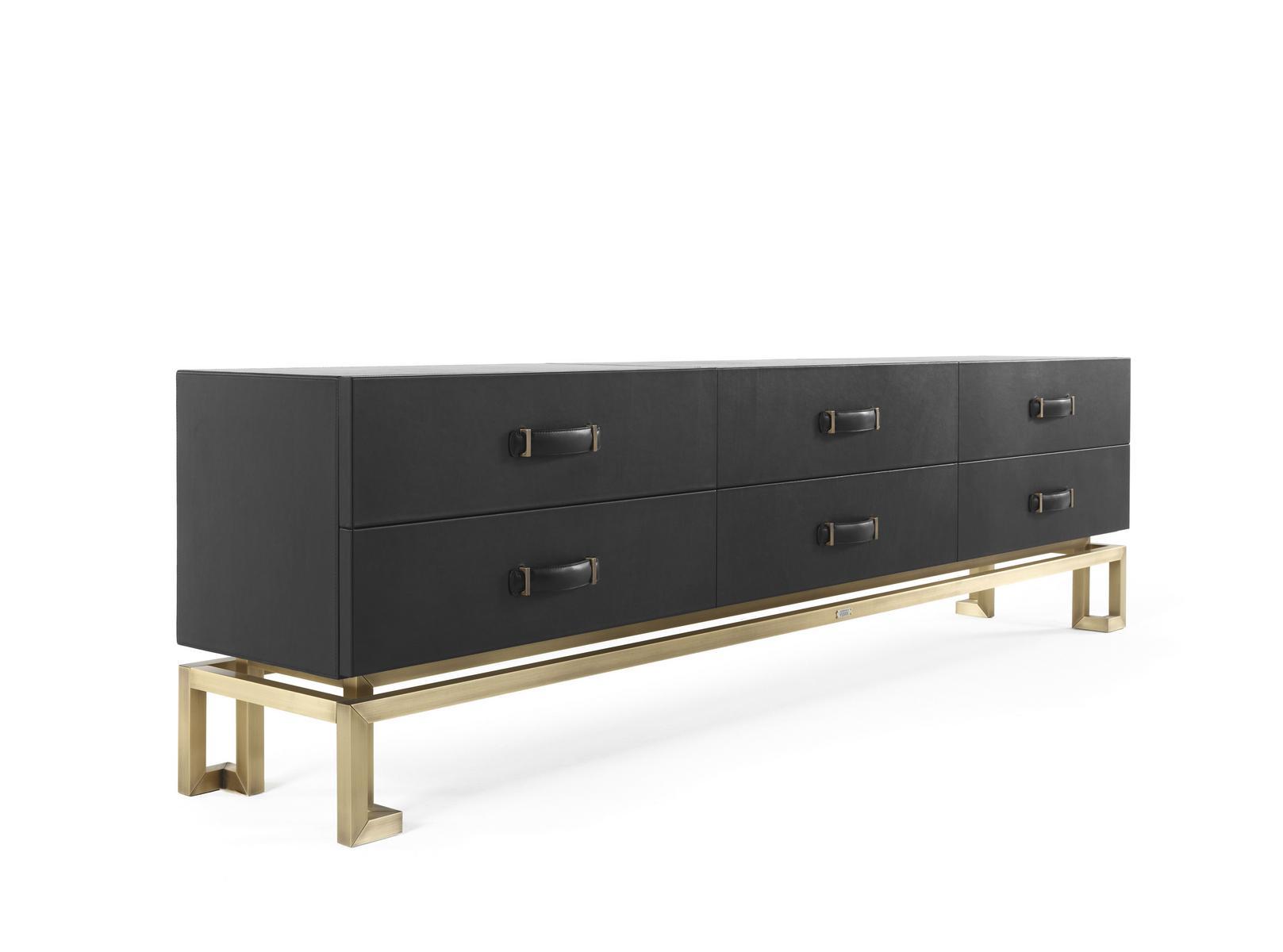 Leather and metal TV cabinet with drawers | Trafalgar by Gianfranco Ferre Home