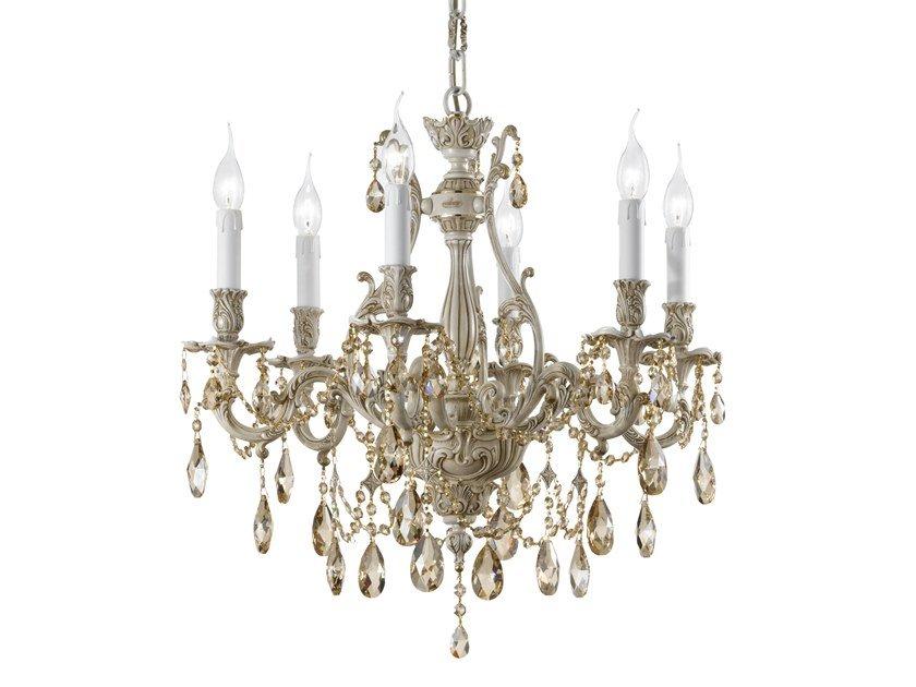 Antique White / Gold chandelier with Schoeler Crystals | Versailles 093/6-sh/gg by Possoni Illuminazione