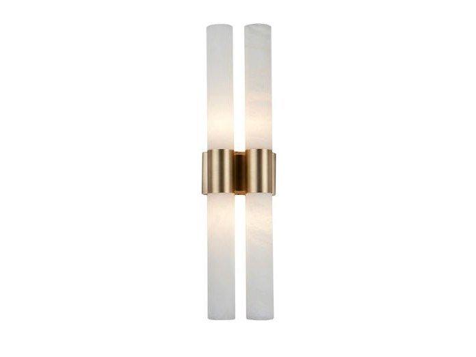 Light antique brass wall light and alabaster | Tube 2000/a4 by Possoni Illuminazione