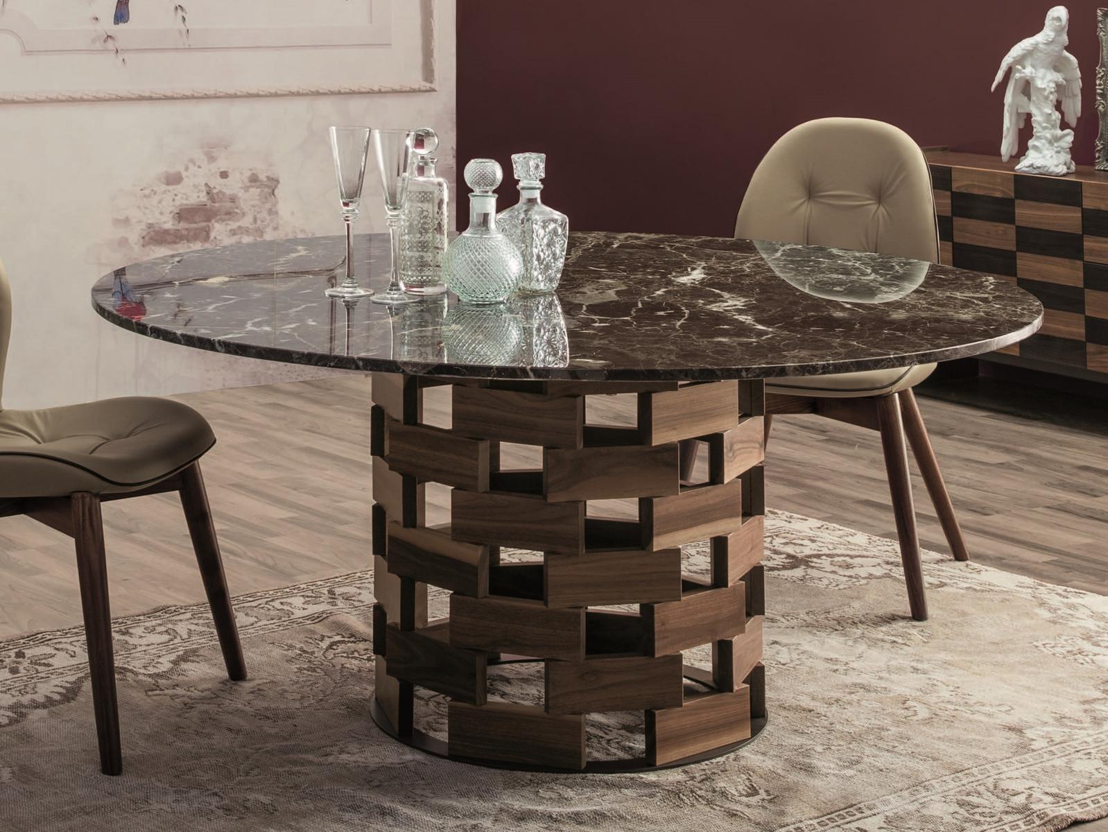 Round Dark Emperador marble table with walnut base | Colosseo by Tonin Casa