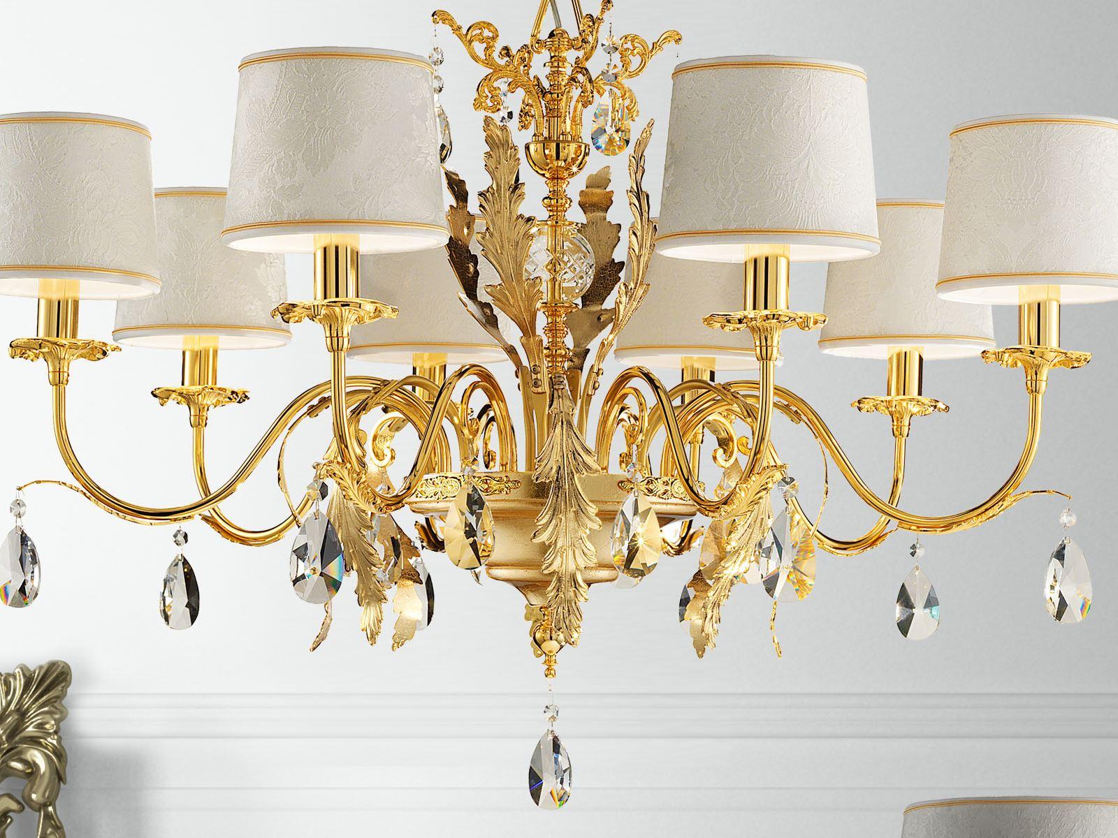 Direct light gold leaf chandelier with crystals | Acantia 12 by Masiero