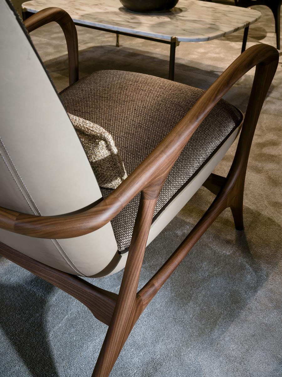 Upholstered high-back fabric armchair with armrests | Rea by Ezio Bellotti