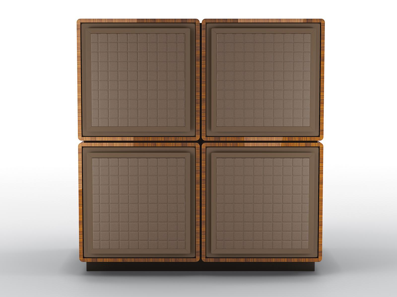 Modular walnut highboard with leather doors | Dedalo by Bruno Zampa