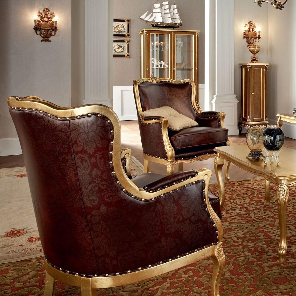 Upholstered leather armchair with armrests | 12426 by Modenese Gastone