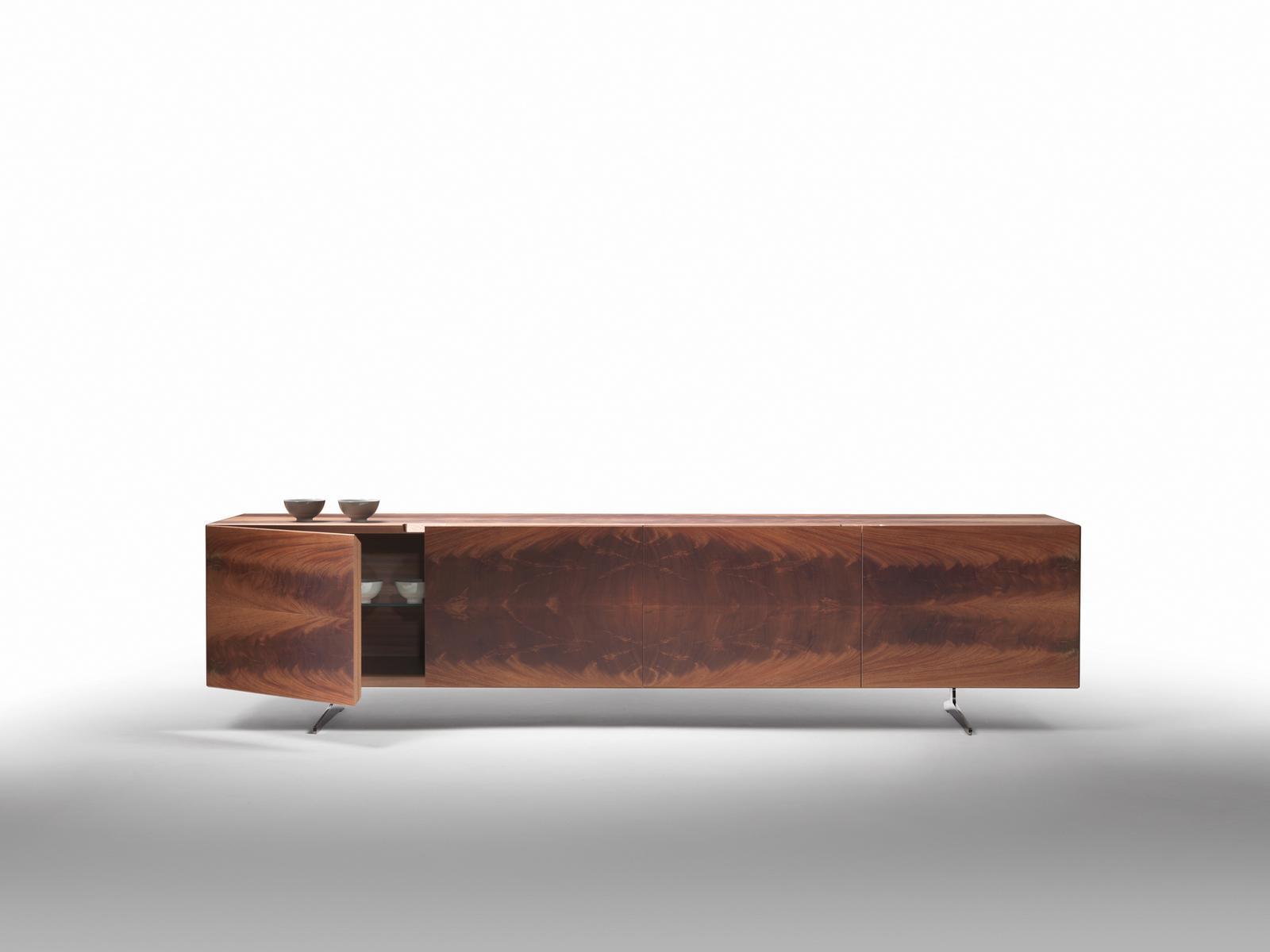 Low mahogany TV cabinet with drawers | Piuma by Flexform