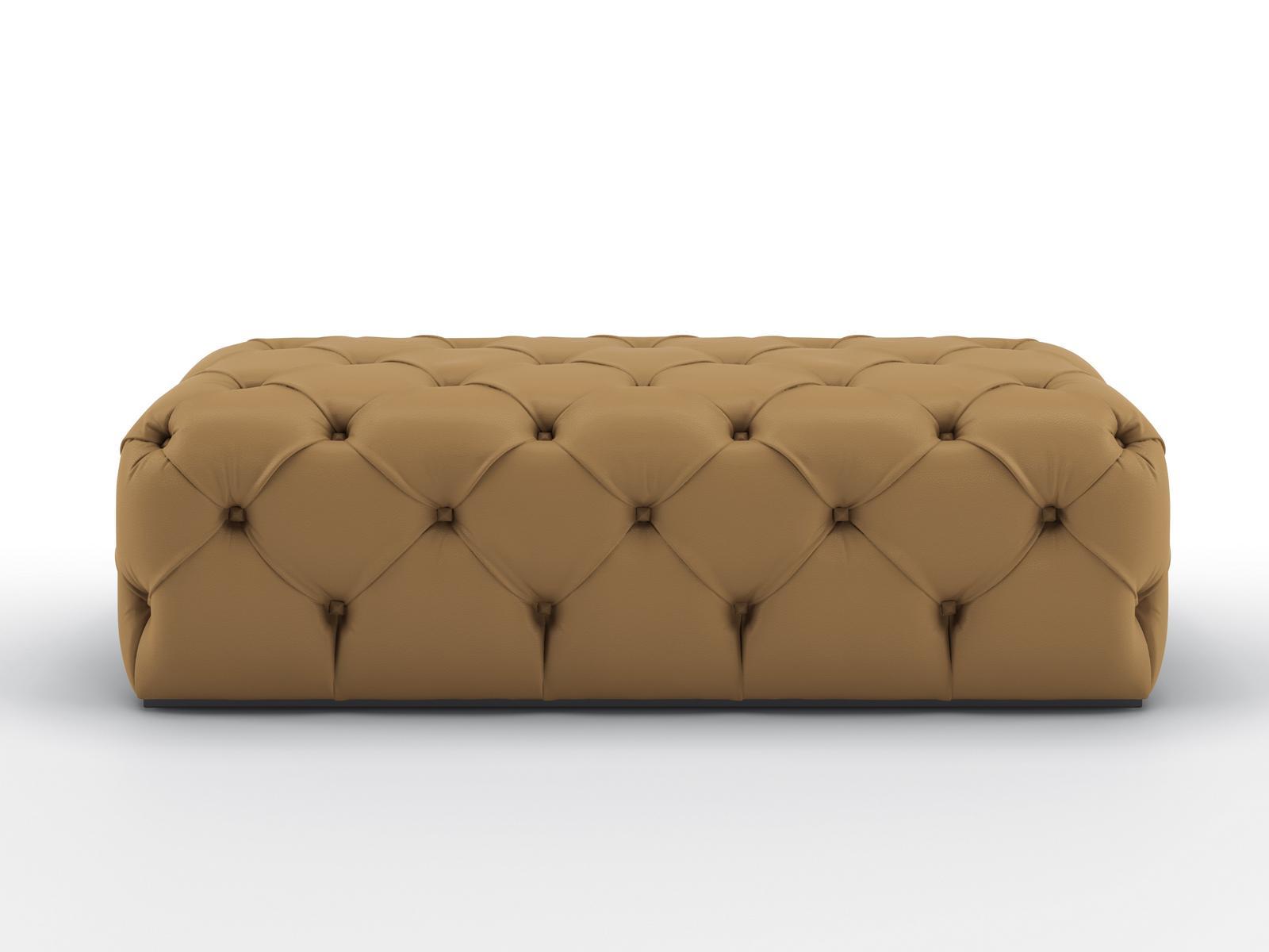 Tufted upholstered leather pouf | Adam by Bruno Zampa