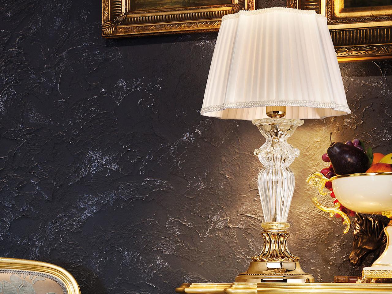 Shaded gold plated table lamp with glass and silk shade | Charlotte 4795/lp by Possoni Illuminazione