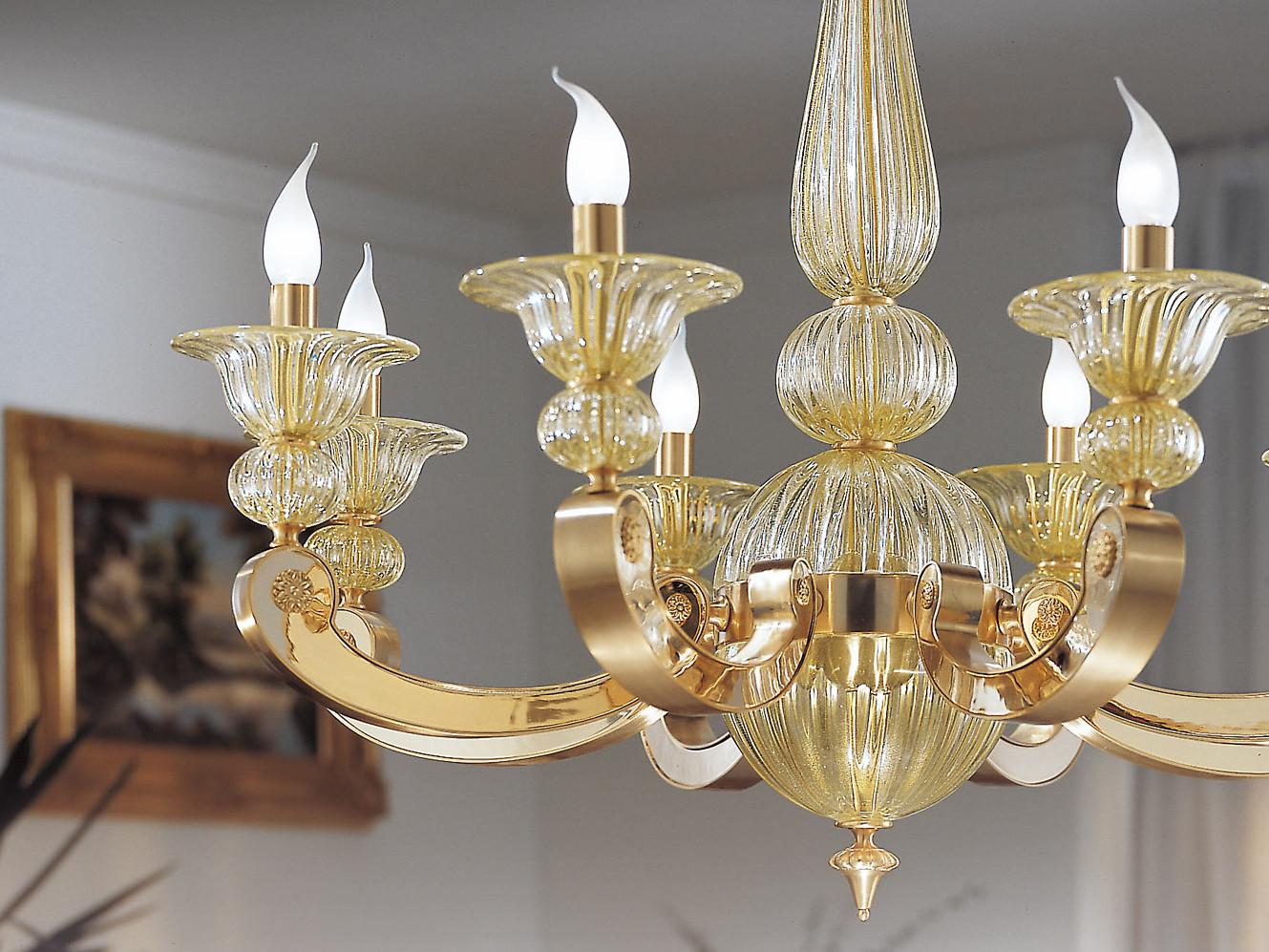 Gold/satin gold plated chandelier with clear crystal | Amy 267/8 by Possoni Illuminazione
