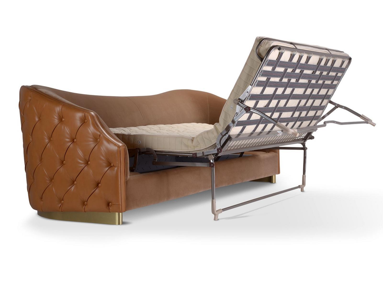 Tufted 3 seater leather sofa bed | Cleio by Domingo salotti