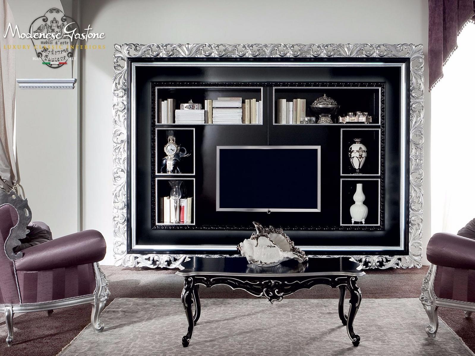 Open wall-mounted bookcase with TV stand | 13129 by Modenese Gastone