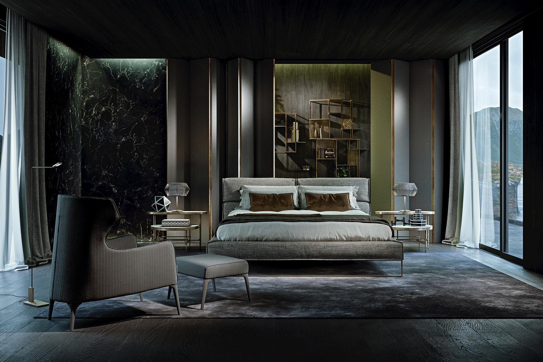 Fabric bed with removable cover with upholstered headboard | Cloud by Frigerio