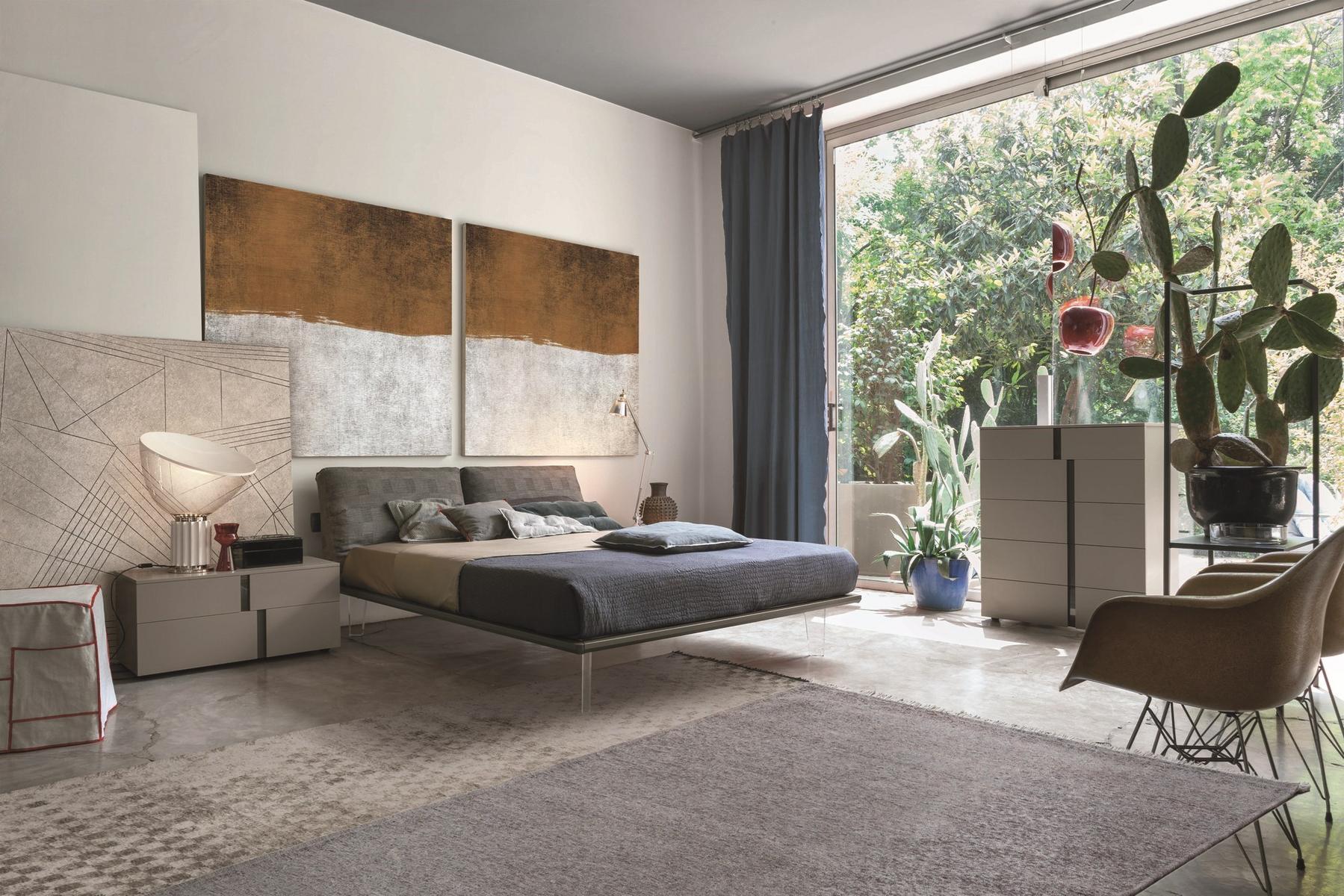 Double bed with upholstered headboard | Piuma by Tomasella