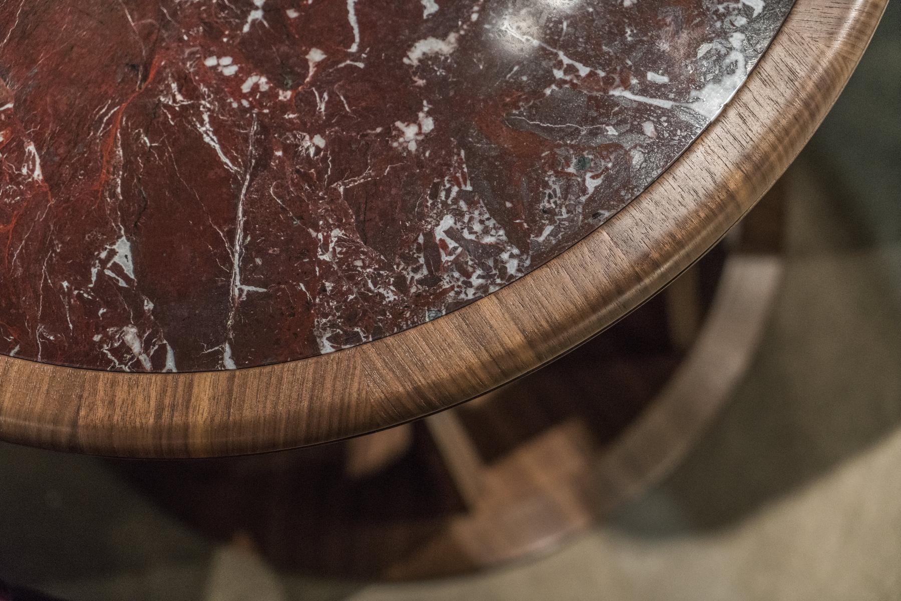 Round walnut high side table | New Line by Bruno Zampa
