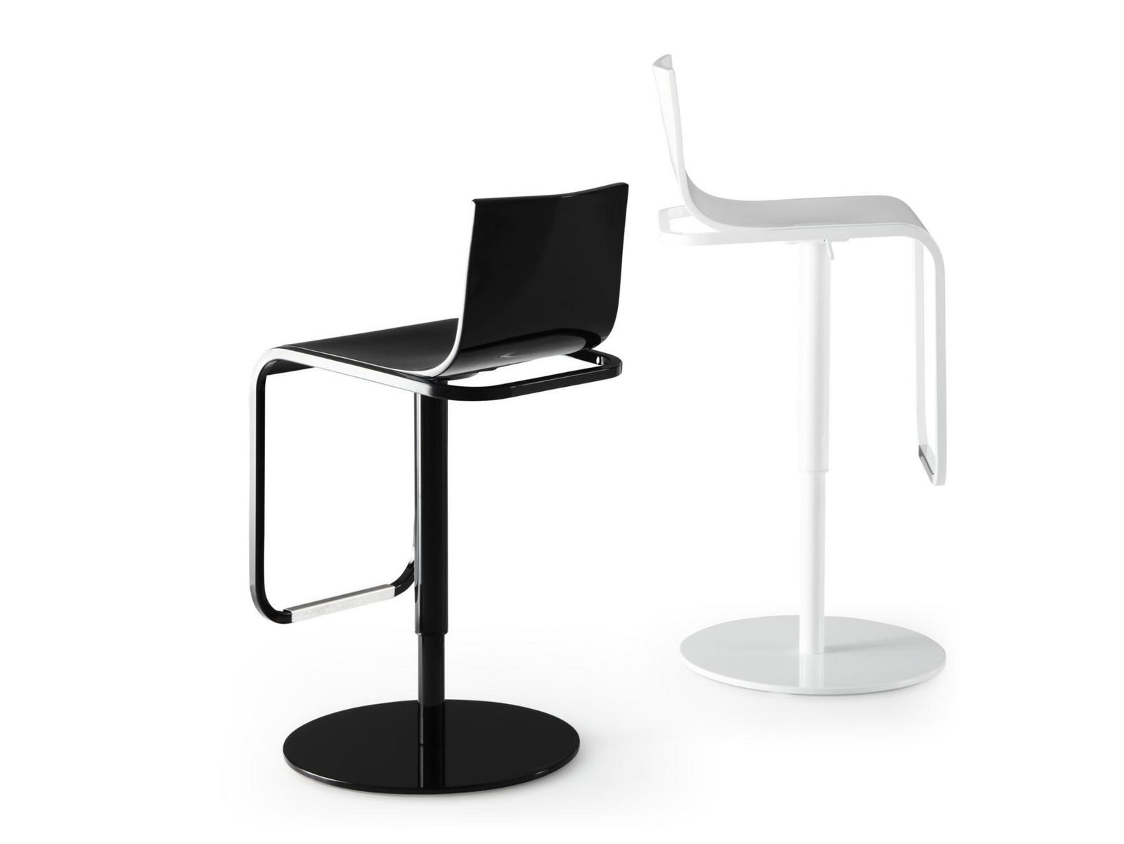 Height-adjustable steel and wood stool with footrest | Jolie by Ligne Roset