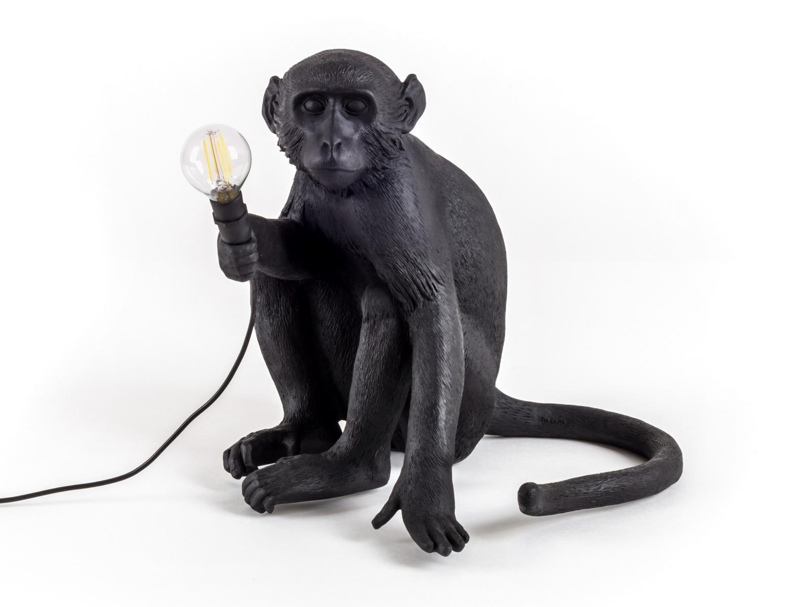 LED resin floor lamp | The Monkey Lamp Black Sitting by Seletti