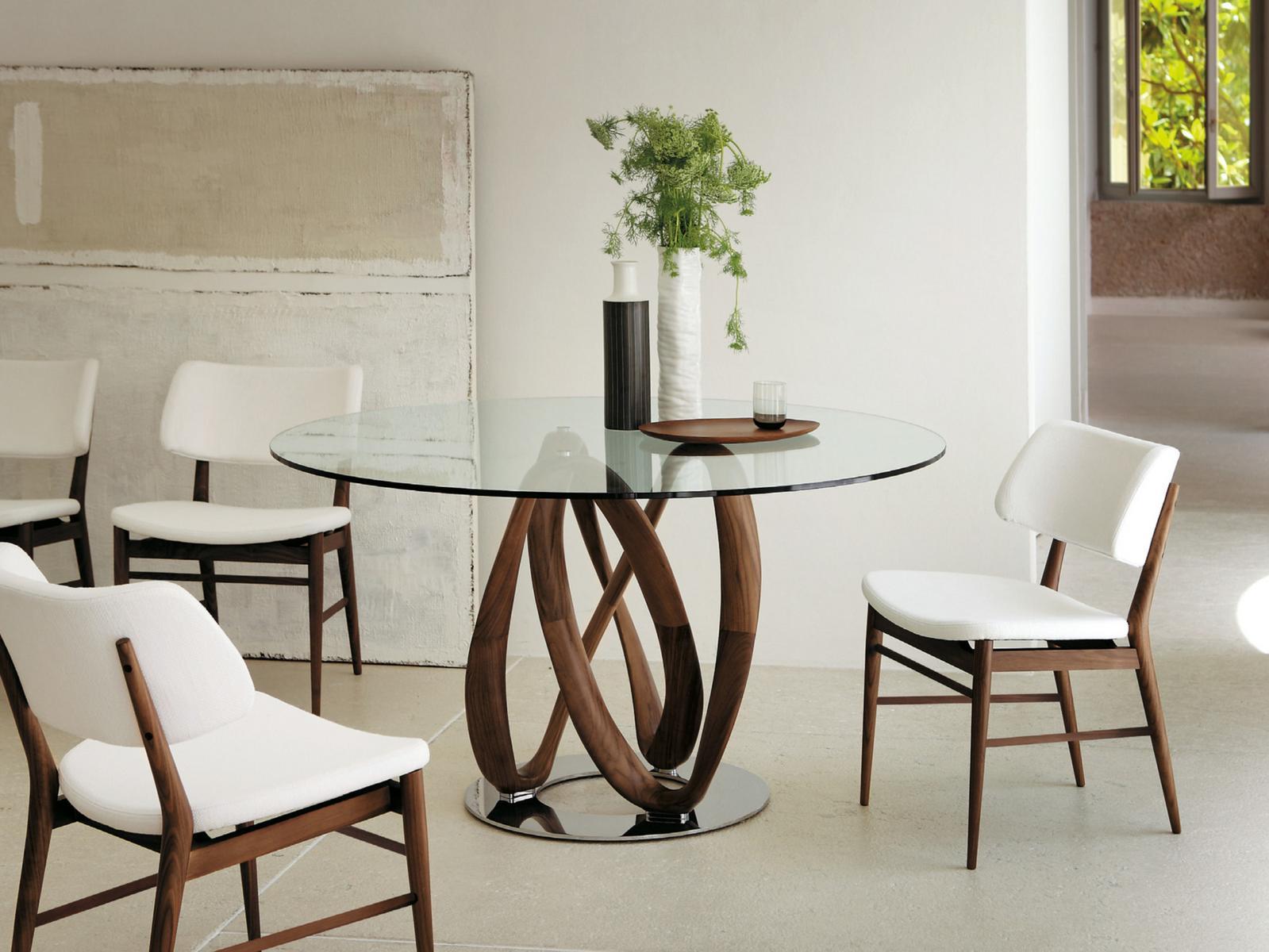 Round solid wood table and crystal top | Infinity by Porada