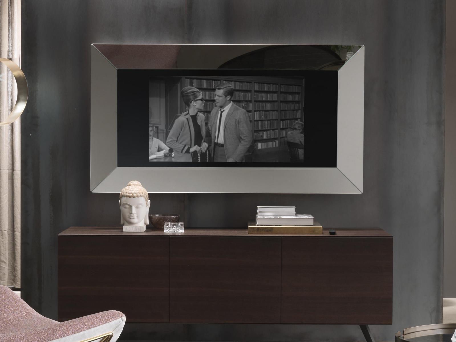 Framed wall-mounted aluminium mirror | Mirroring Tv by Riflessi