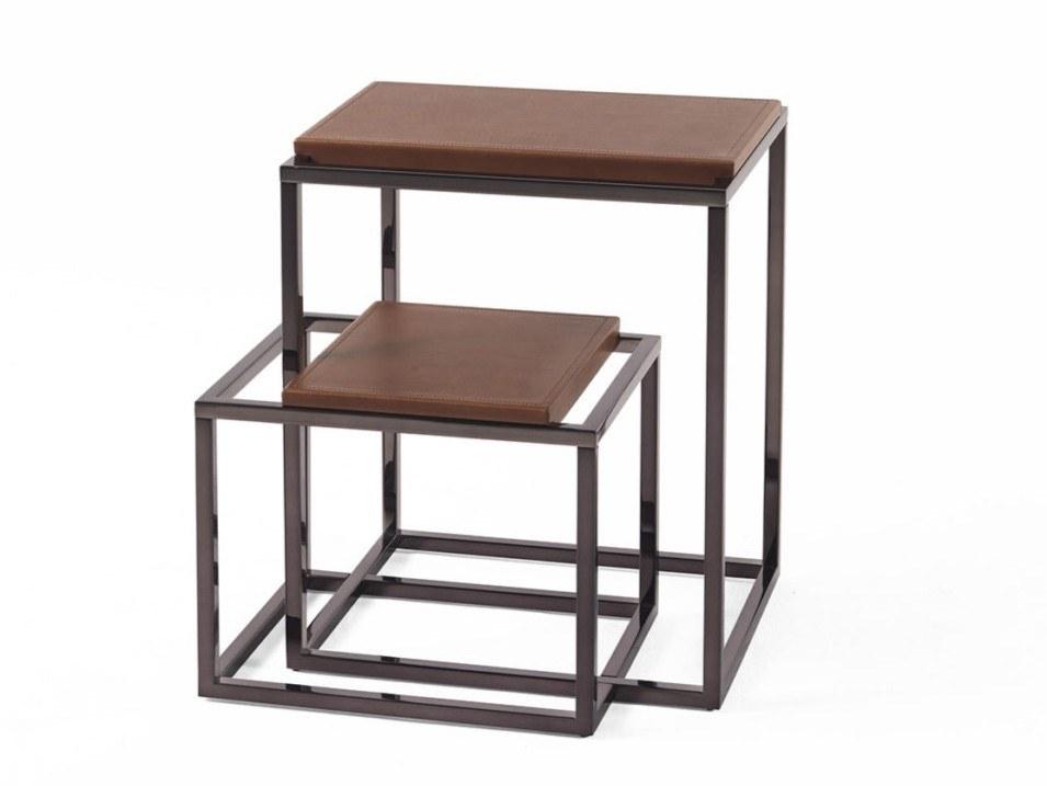 Rectangular chrome plated steel and leather coffee table | Matrix by Gianfranco Ferre Home