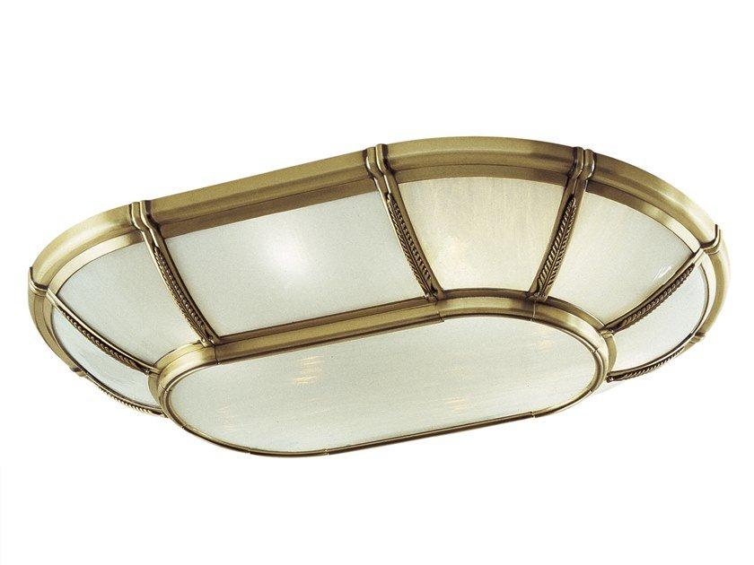 Antique Brass ceiling light with opal glass | Rubens 1895/12-pl by Possoni Illuminazione