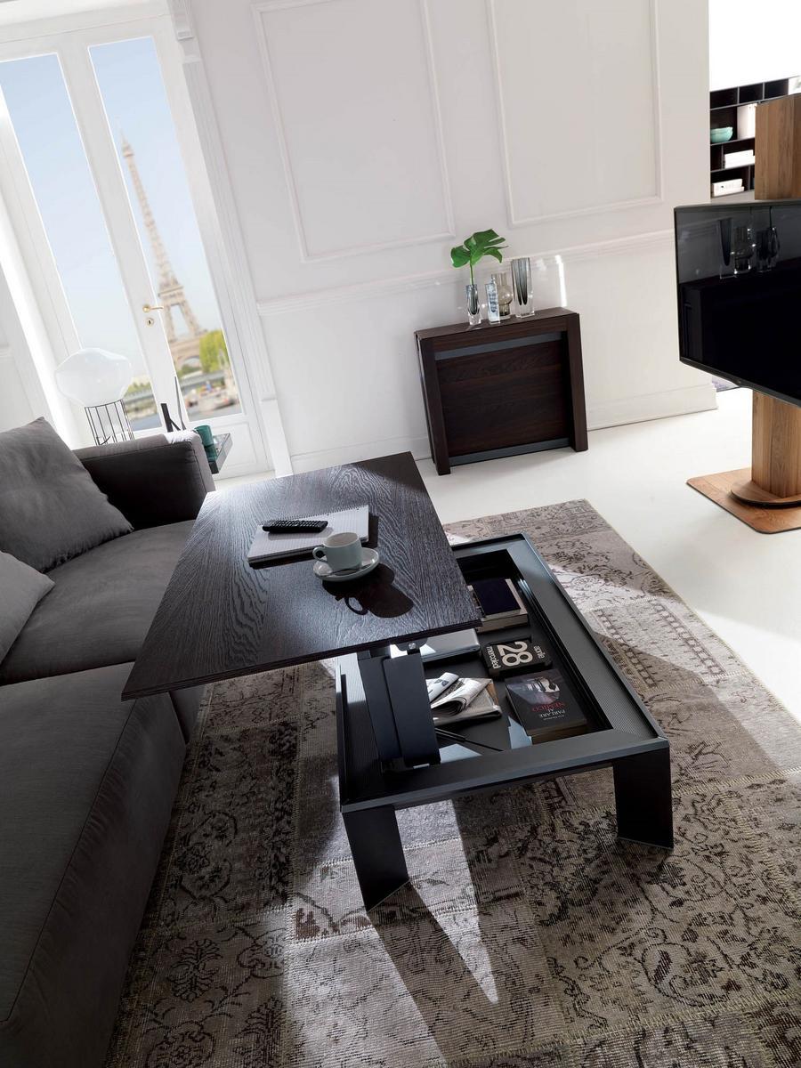 Height-adjustable aluminium and wood coffee table | Metrino by Ozzio Italia