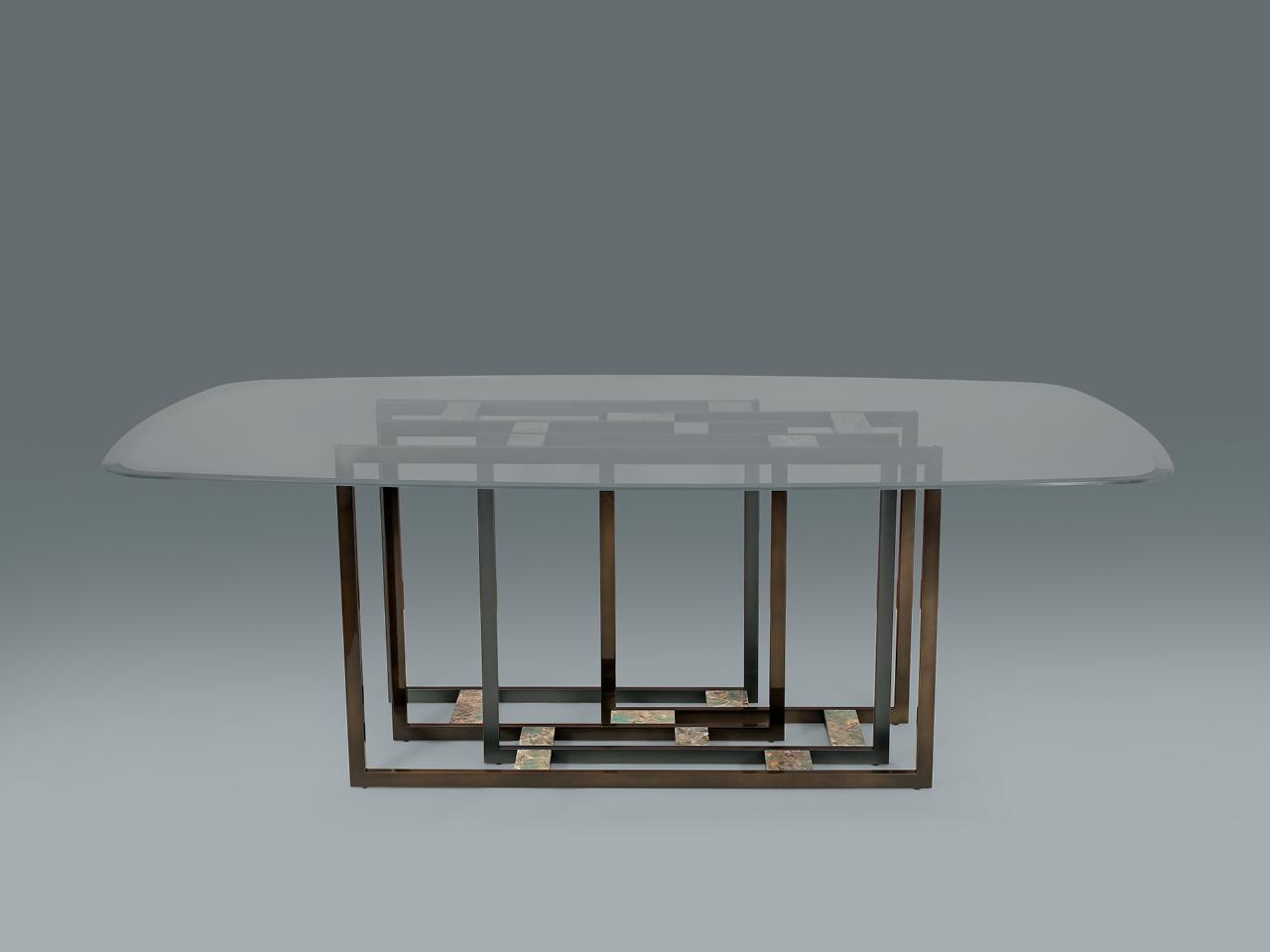 Glass table with metal base | Dorian by Borzalino