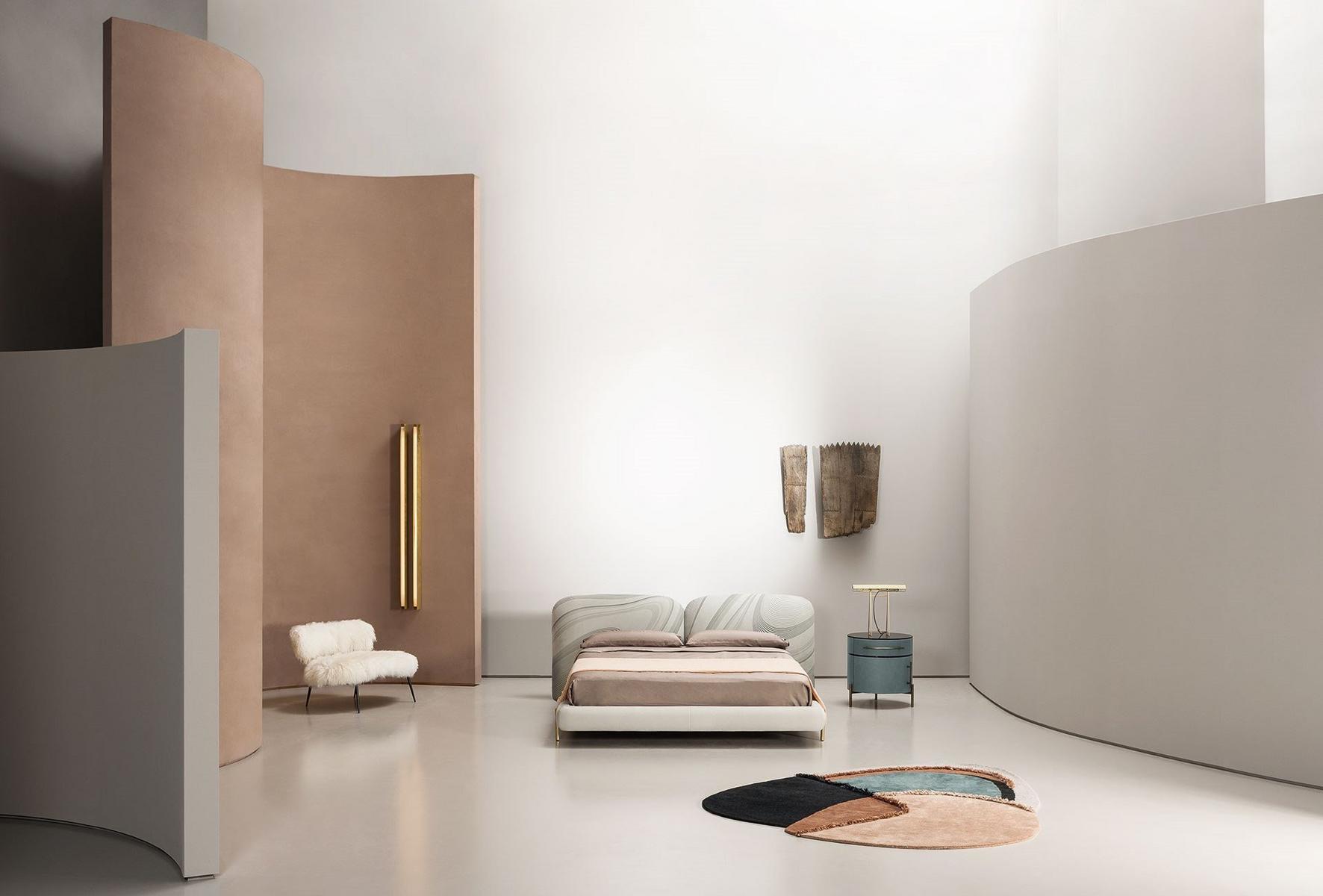 Leather double bed with upholstered headboard |  by Baxter