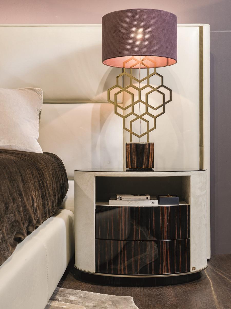 Round leather bedside table with drawers | Elise by Longhi