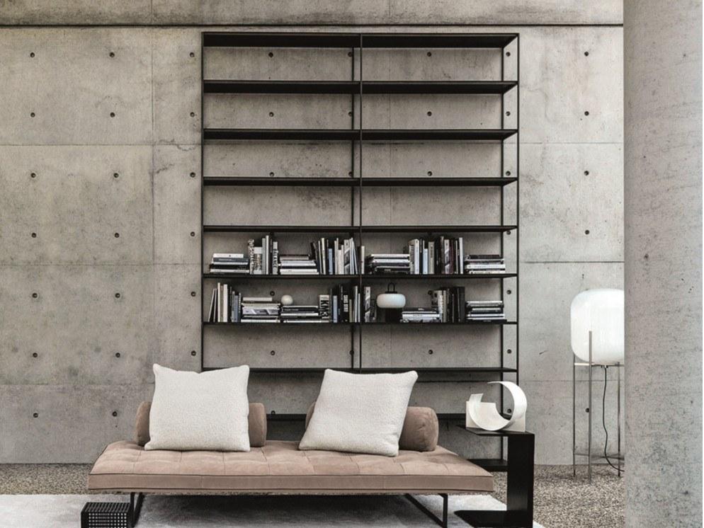 Open double-sided metal bookcase | Image by Desiree