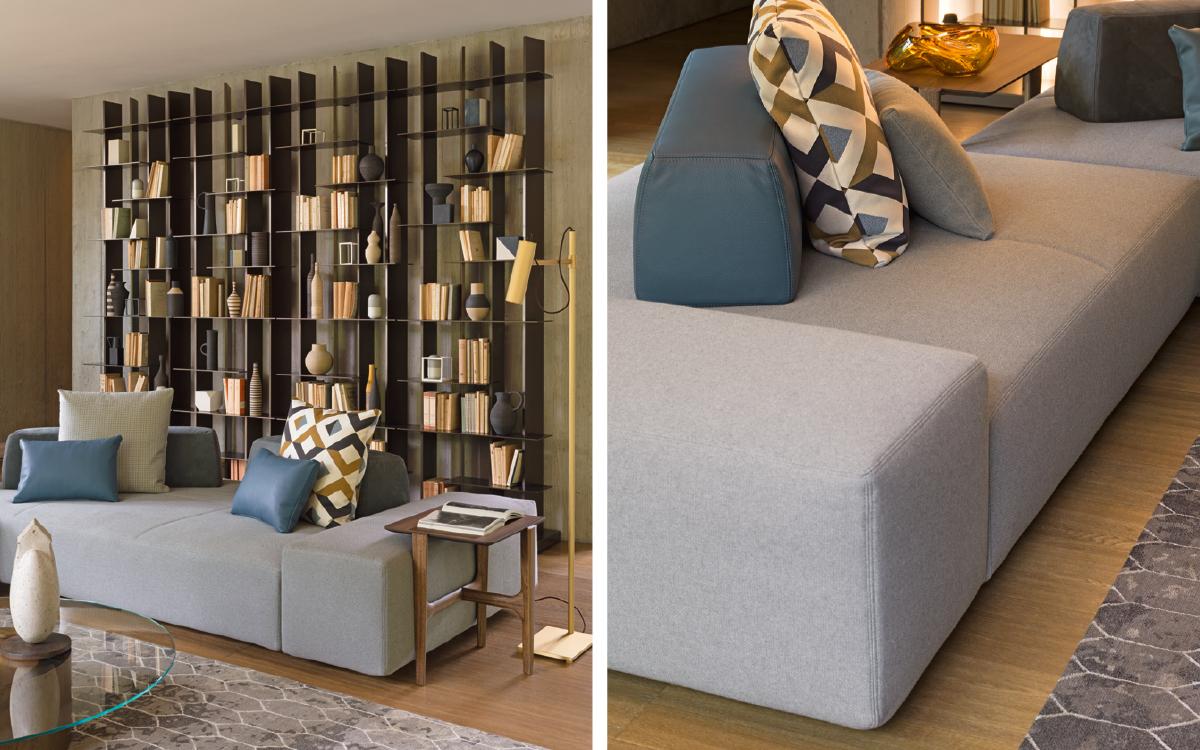 Upholstered modular fabric bench with back | Softbench by Flou