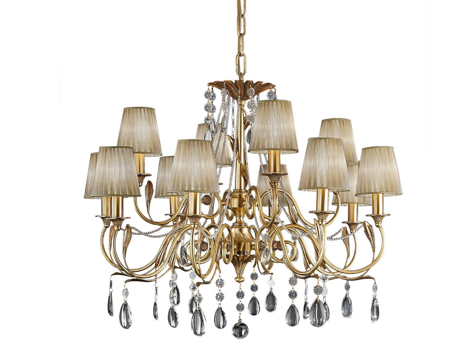Antique French Gold chandelier with crystals and shades | Daisy 3039/8+4 by Possoni Illuminazione