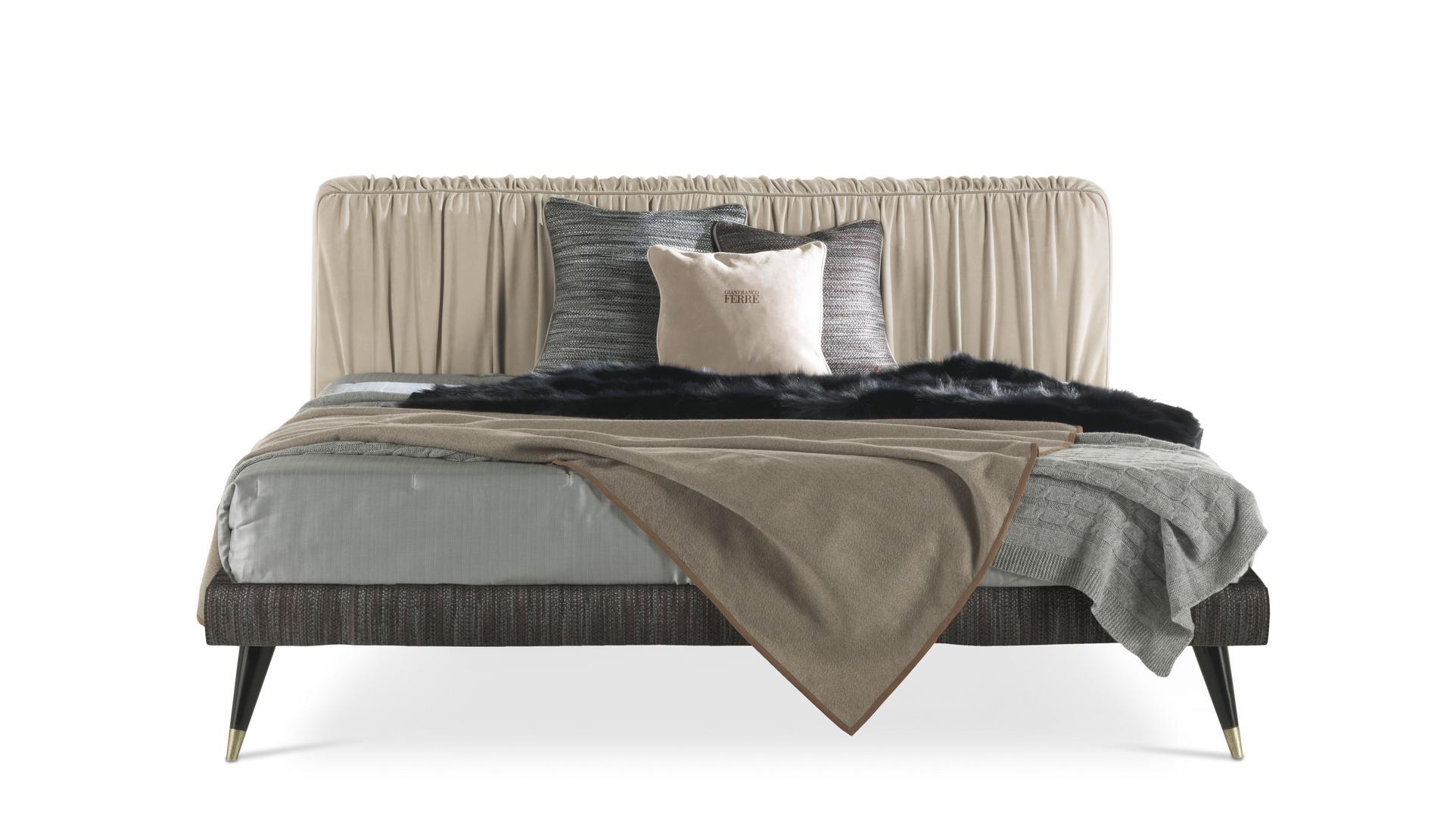 Leather king size bed with upholstered headboard | Highlander by Gianfranco Ferre Home