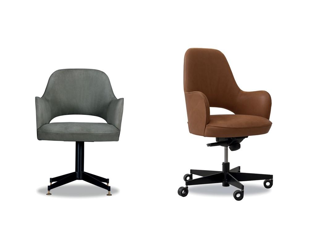Height-adjustable leather office chair with castors | Colette Office by Baxter
