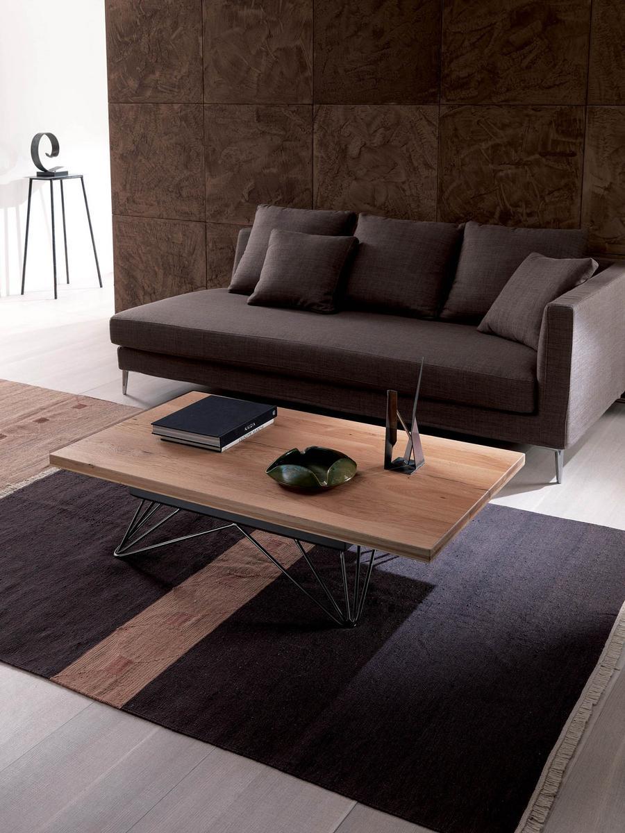 Height-adjustable wooden coffee table with integrated magazine rack | Radius by Ozzio Italia